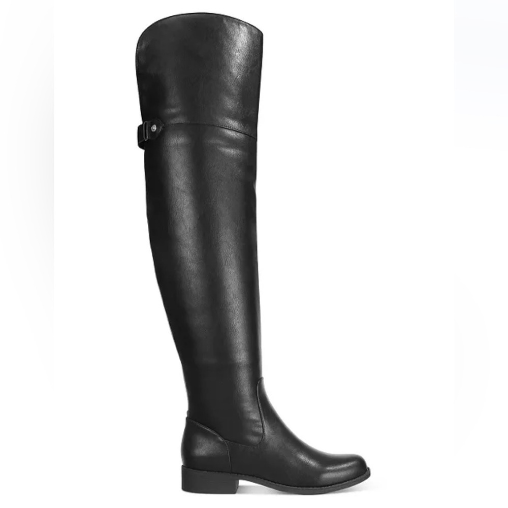 50%offw❤️ SUN STONE Black Gore Allicce Round Toe Block Heel Riding Boot 6 S20